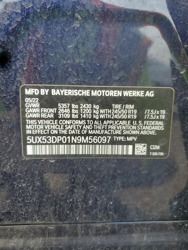 2022 BMW X3 xDrive30I VIN: 5UX53DP01N9M56097 Lot: 68114755