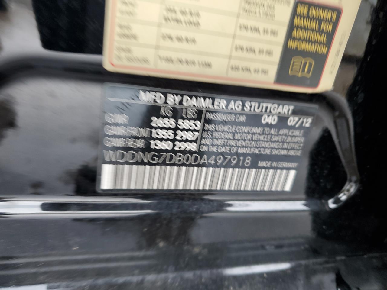 2013 Mercedes-Benz S 550 VIN: WDDNG7DB0DA497918 Lot: 69207845