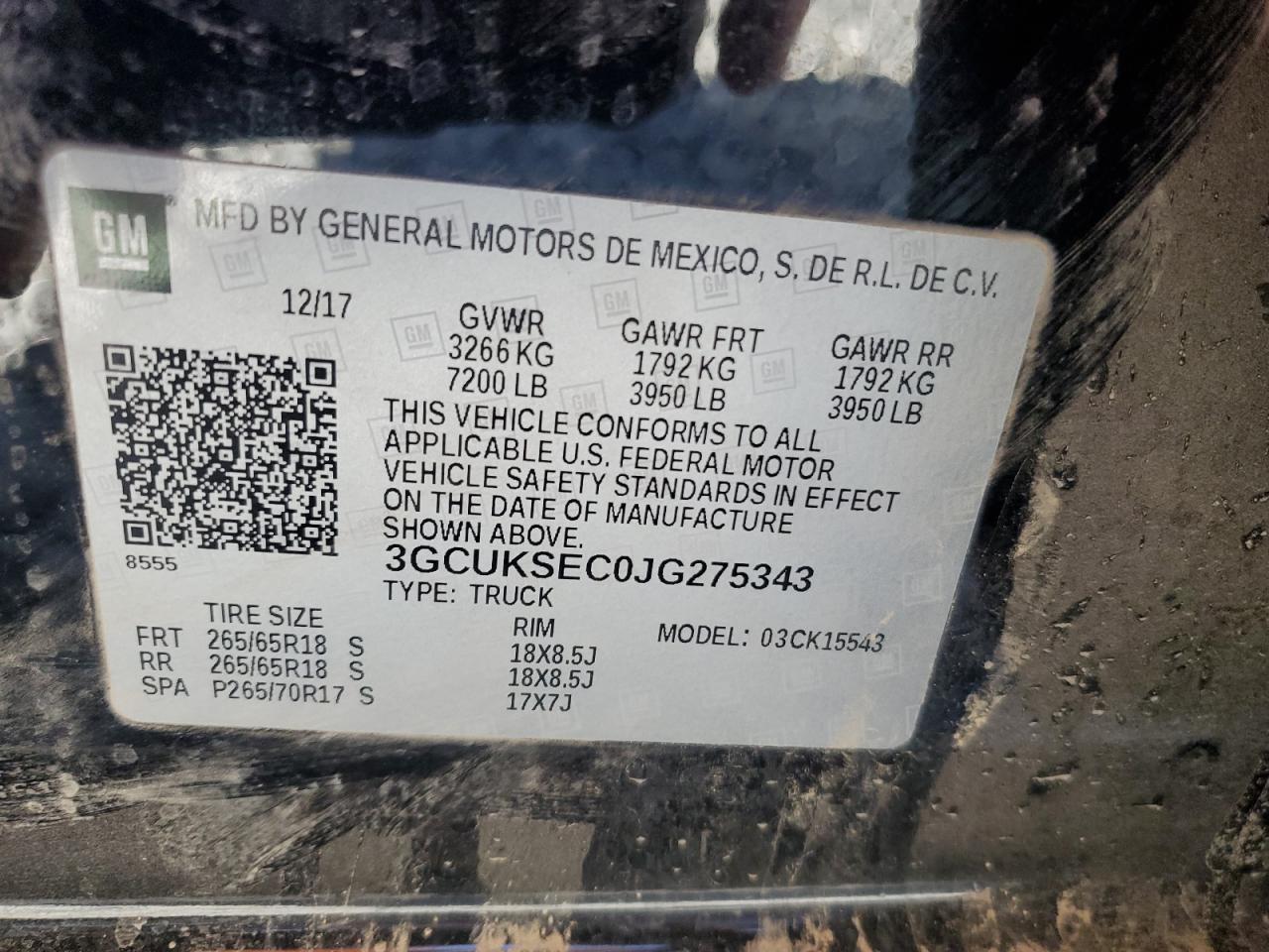 2018 Chevrolet Silverado K1500 Ltz VIN: 3GCUKSEC0JG275343 Lot: 67437995