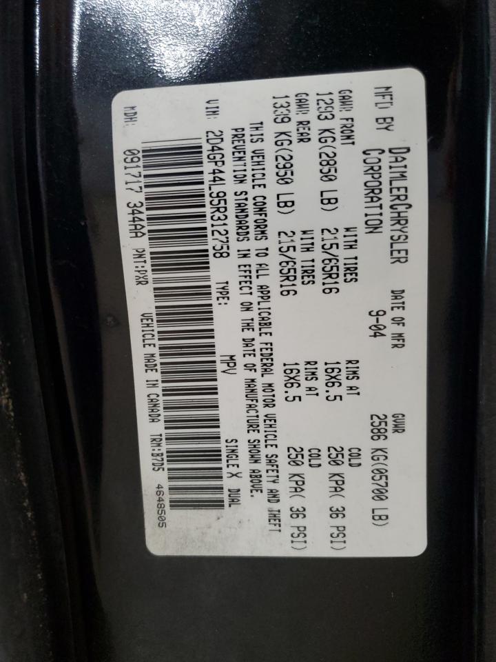 2005 Dodge Grand Caravan Sxt VIN: 2D4GP44L95R312758 Lot: 68420625