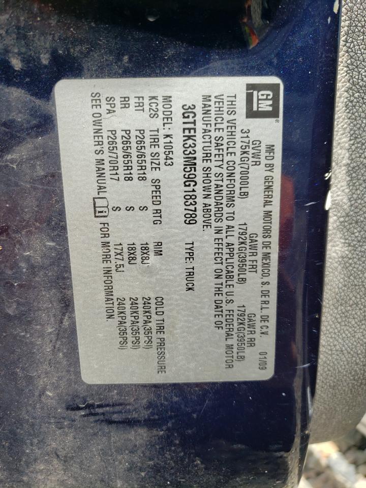 2009 GMC Sierra K1500 Slt VIN: 3GTEK33M59G183789 Lot: 69434475