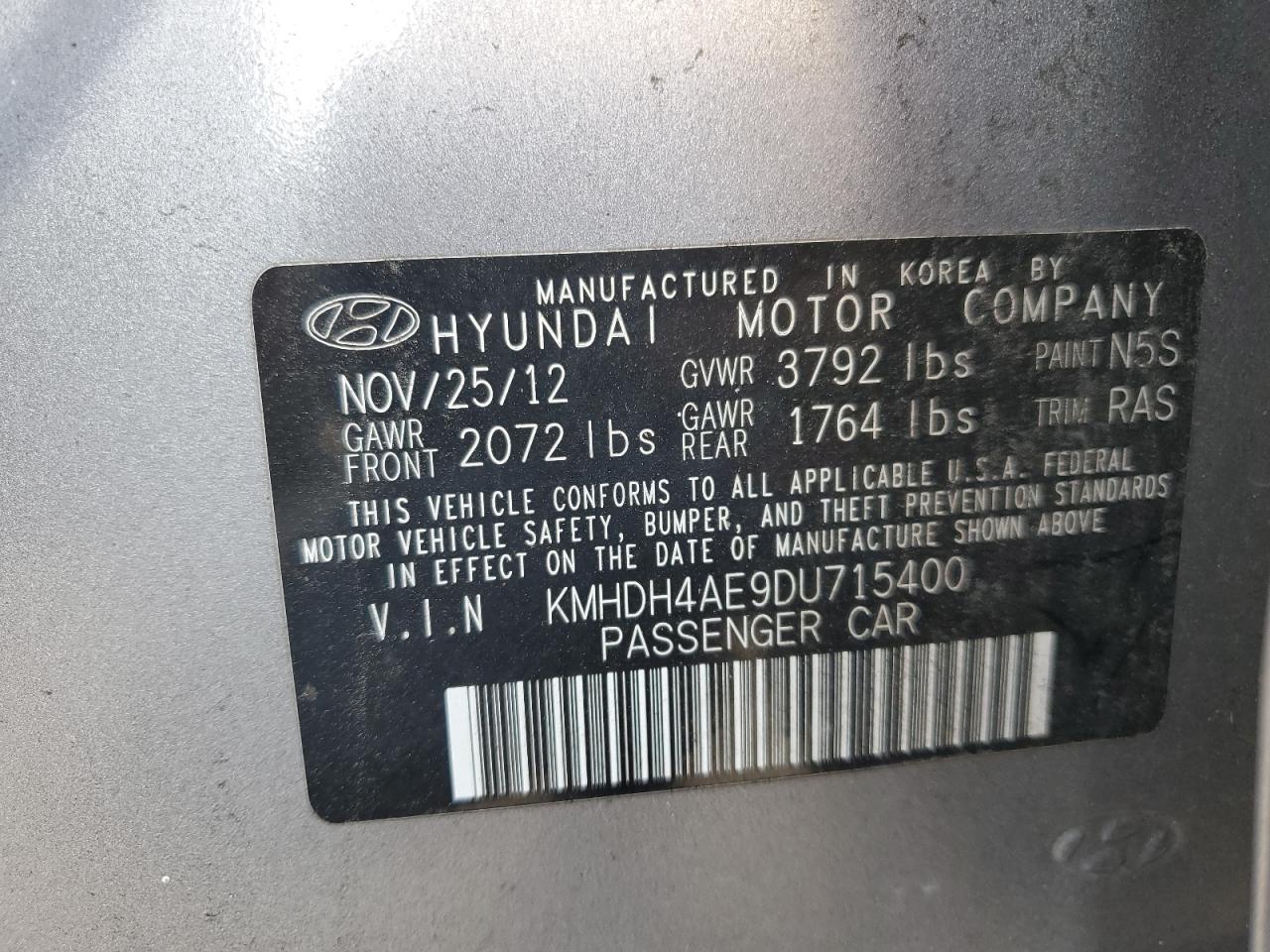 2013 Hyundai Elantra Gls VIN: KMHDH4AE9DU715400 Lot: 70489915