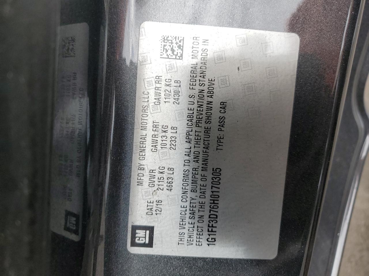 2017 Chevrolet Camaro Ss VIN: 1G1FF3D76H0170305 Lot: 66302565