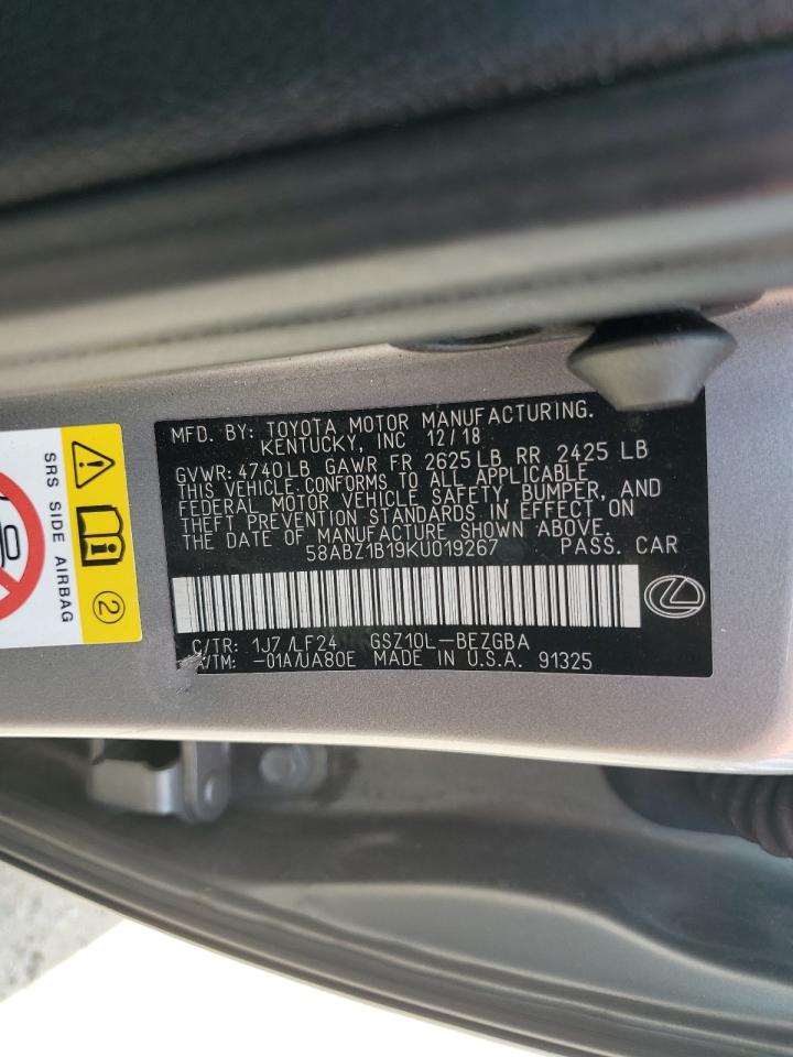 2019 Lexus Es 350 VIN: 58ABZ1B19KU019267 Lot: 69631925