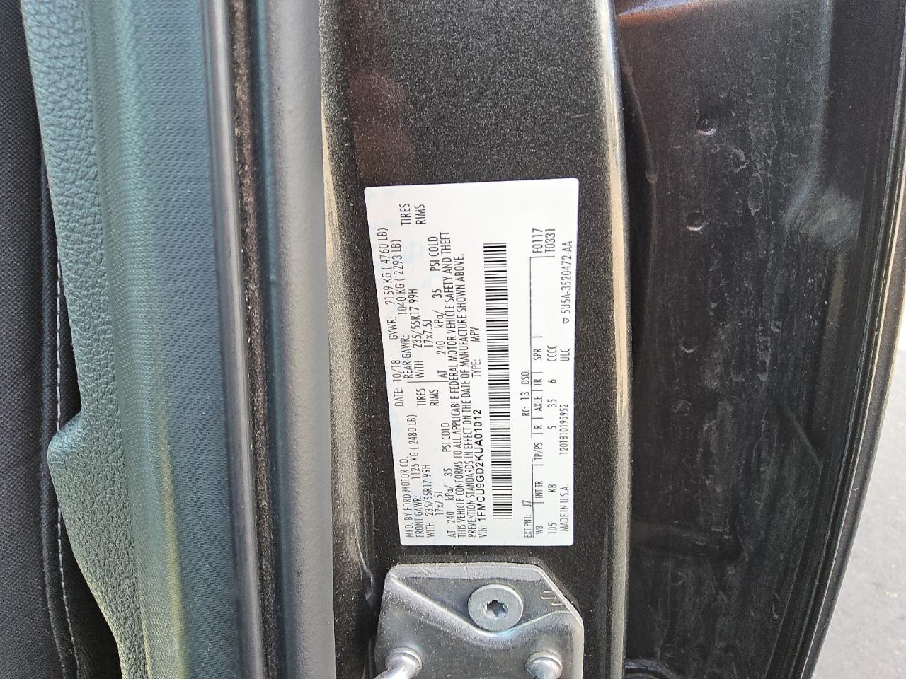 2019 Ford Escape Se VIN: 1FMCU9GD2KUA01012 Lot: 70691415