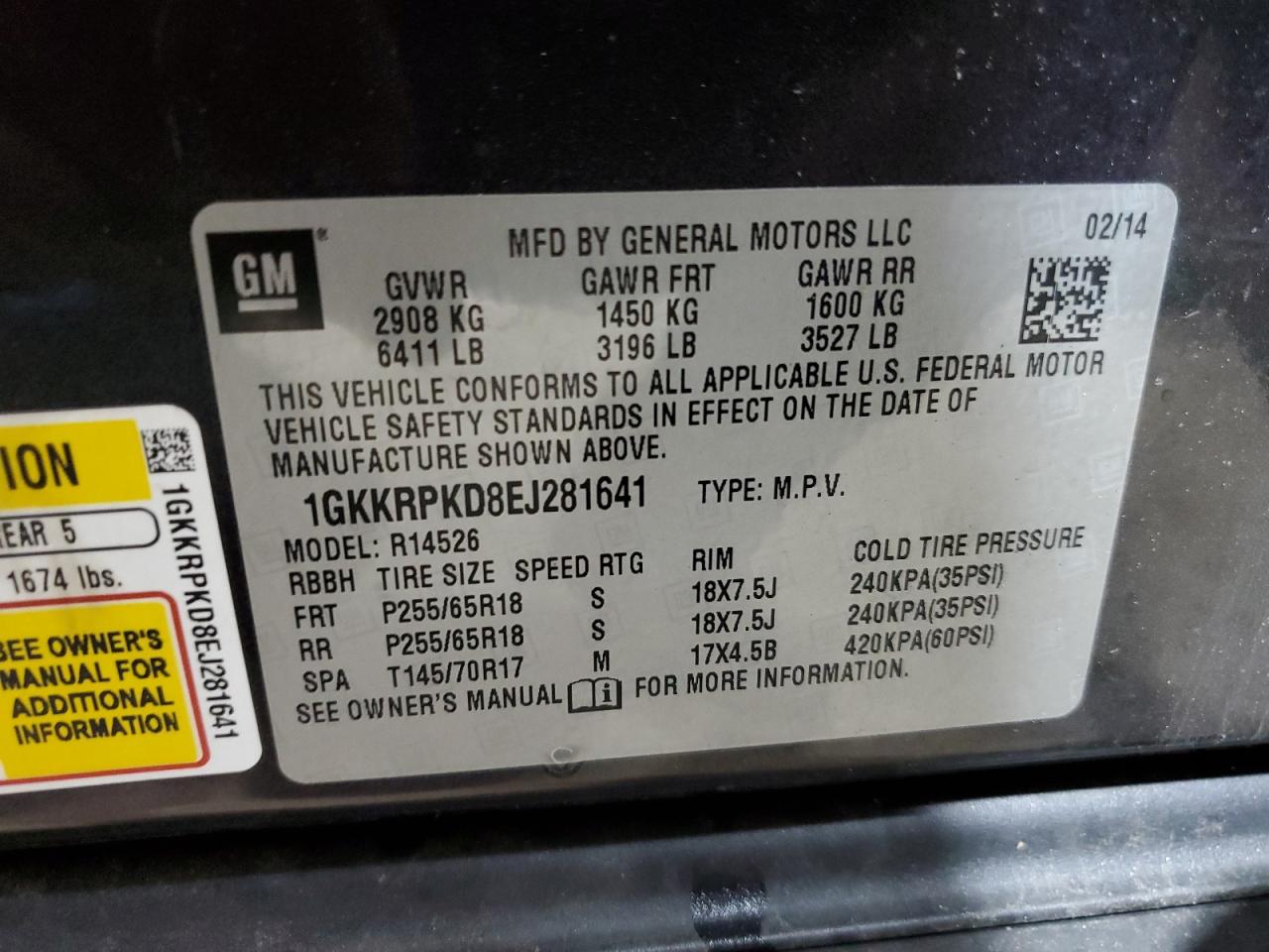 2014 GMC Acadia Sle VIN: 1GKKRPKD8EJ281641 Lot: 89794695