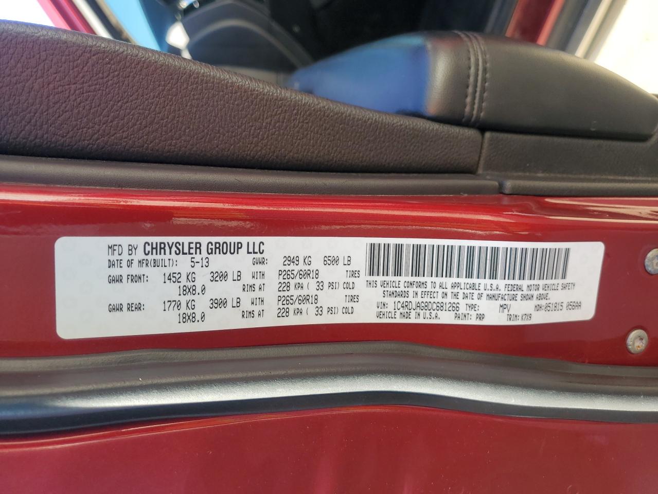 2013 Dodge Durango Sxt VIN: 1C4RDJAG8DC681266 Lot: 70353755