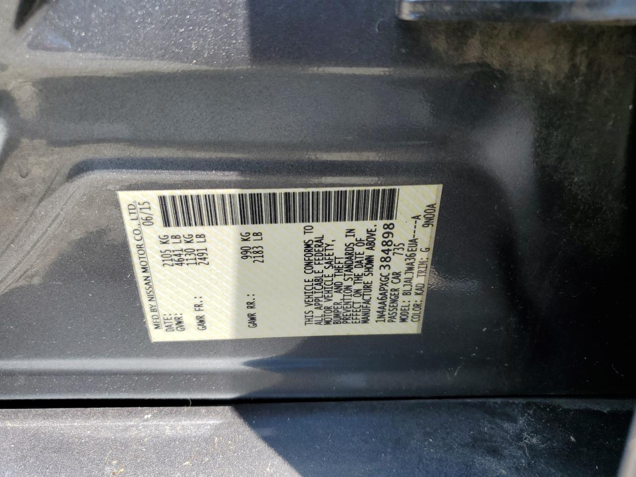 2016 Nissan Maxima 3.5S VIN: 1N4AA6APXGC384898 Lot: 69124095