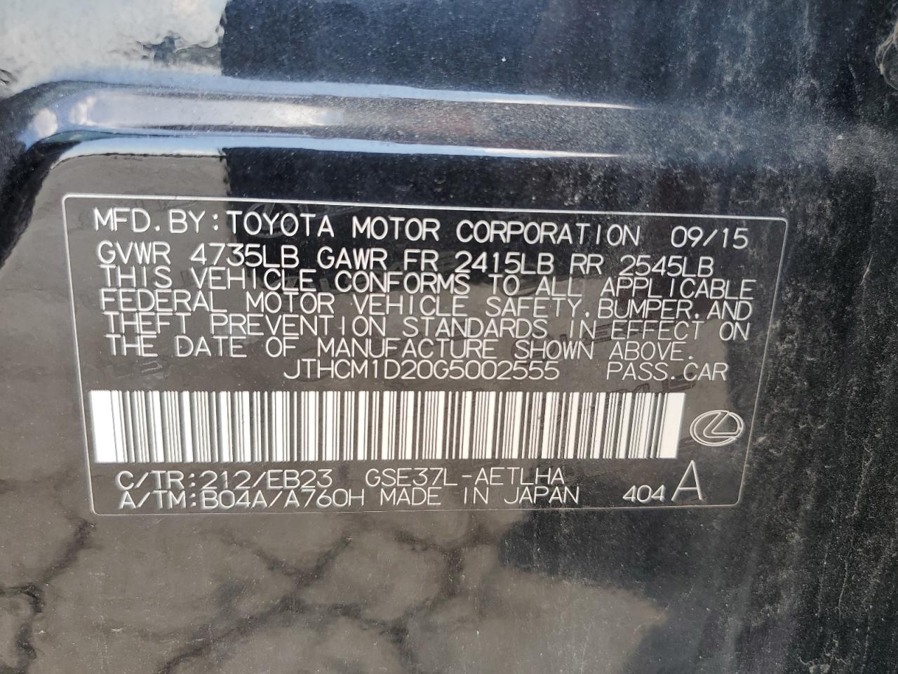 2016 Lexus Is 300 VIN: JTHCM1D20G5002555 Lot: 69723715