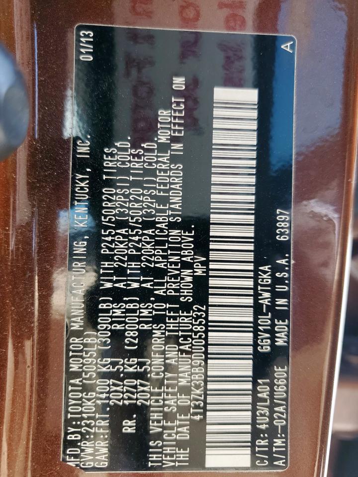 2013 Toyota Venza Le VIN: 4T3ZK3BB9DU058532 Lot: 69507905