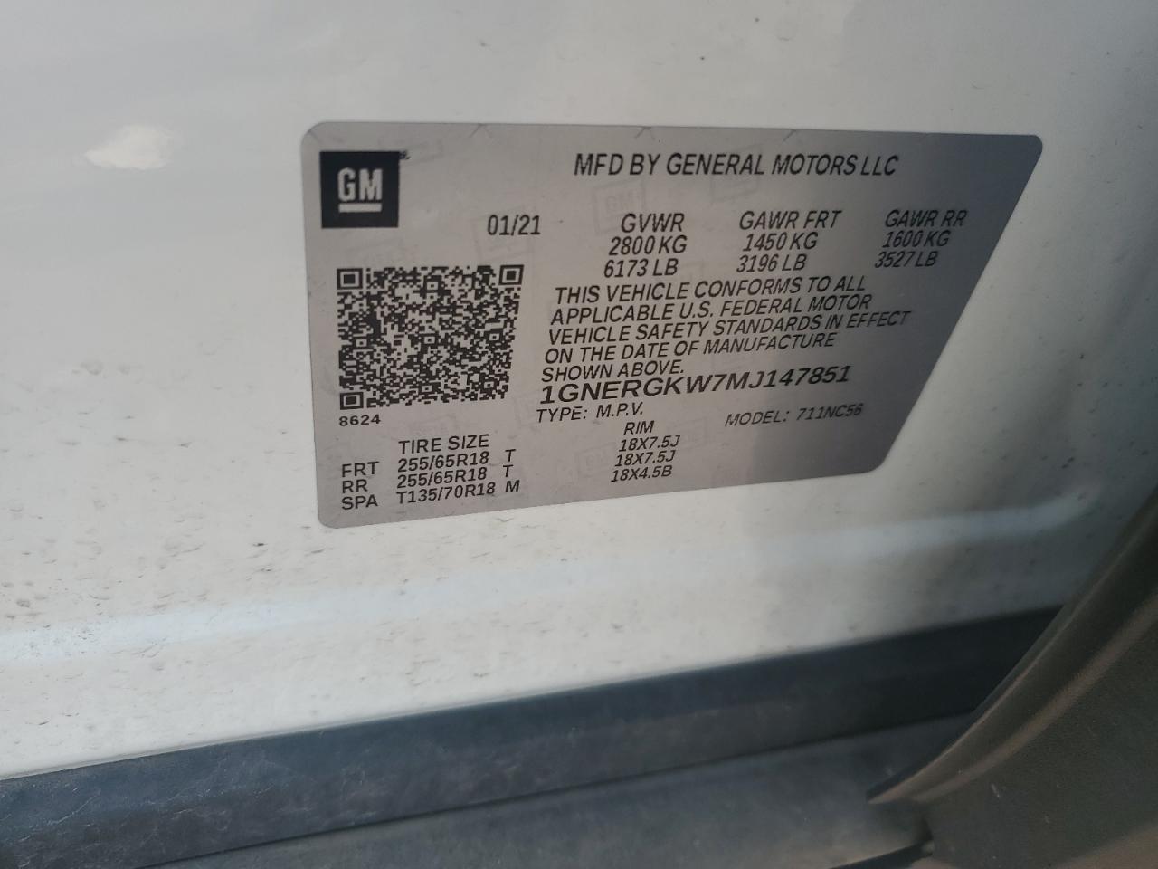 2021 Chevrolet Traverse Lt VIN: 1GNERGKW7MJ147851 Lot: 67293715