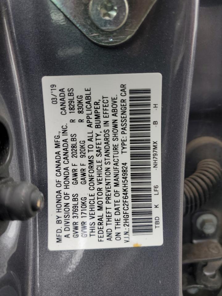 2019 Honda Civic Lx VIN: 2HGFC2F64KH549824 Lot: 68980435
