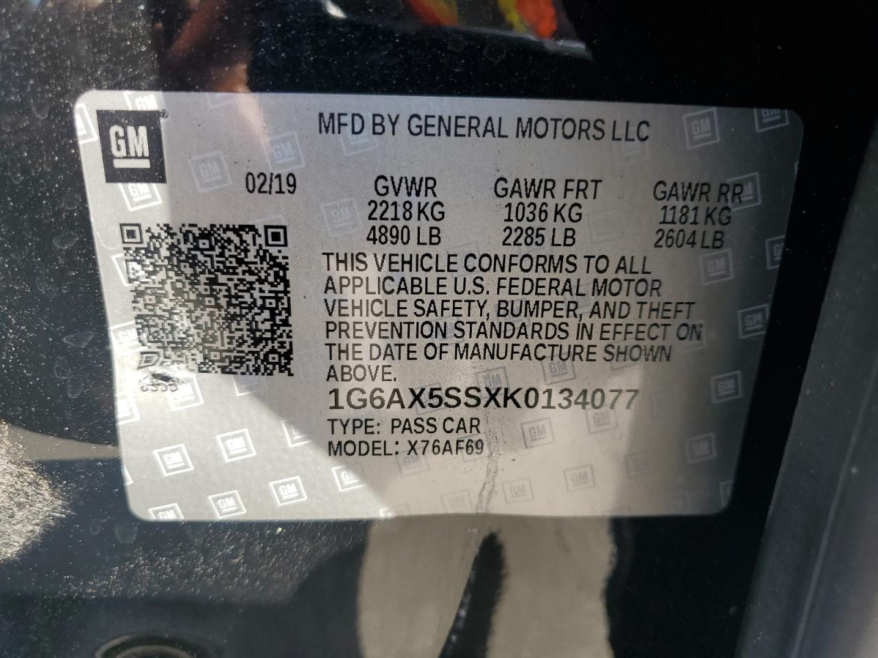 2019 Cadillac Cts Luxury VIN: 1G6AX5SSXK0134077 Lot: 68562745