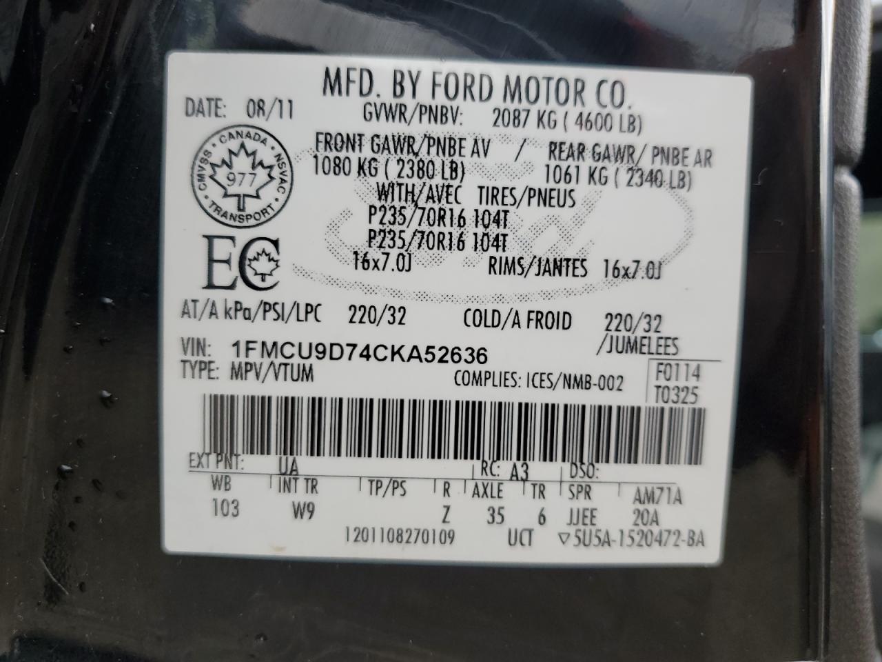 2012 Ford Escape Xlt VIN: 1FMCU9D74CKA52636 Lot: 69207645