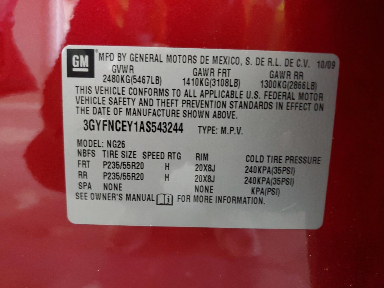 2010 Cadillac Srx Premium Collection VIN: 3GYFNCEY1AS543244 Lot: 71197165