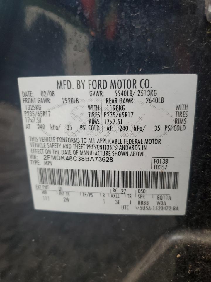 2008 Ford Edge Sel VIN: 2FMDK48C38BA73628 Lot: 69618405