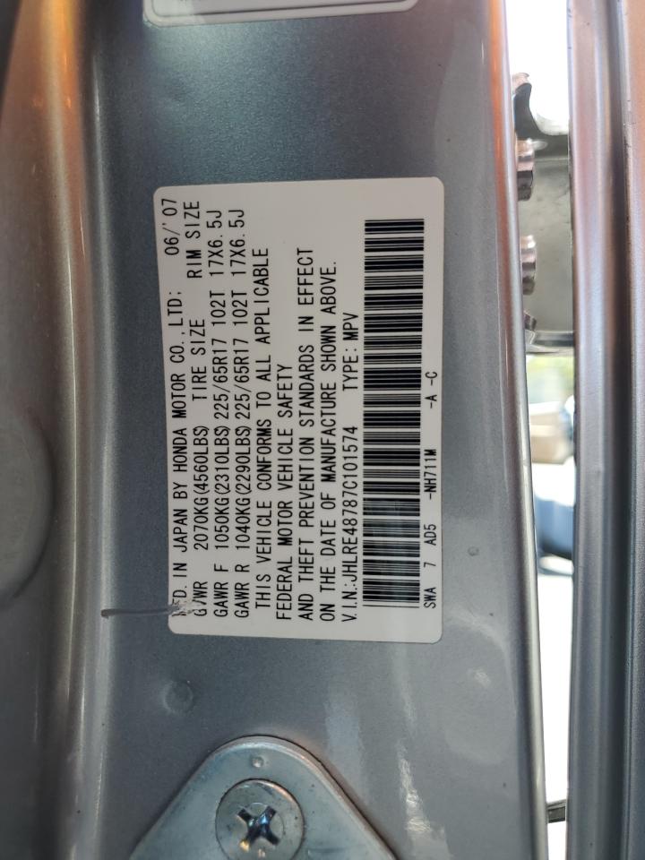 2007 Honda Cr-V Exl VIN: JHLRE48787C101574 Lot: 69838605