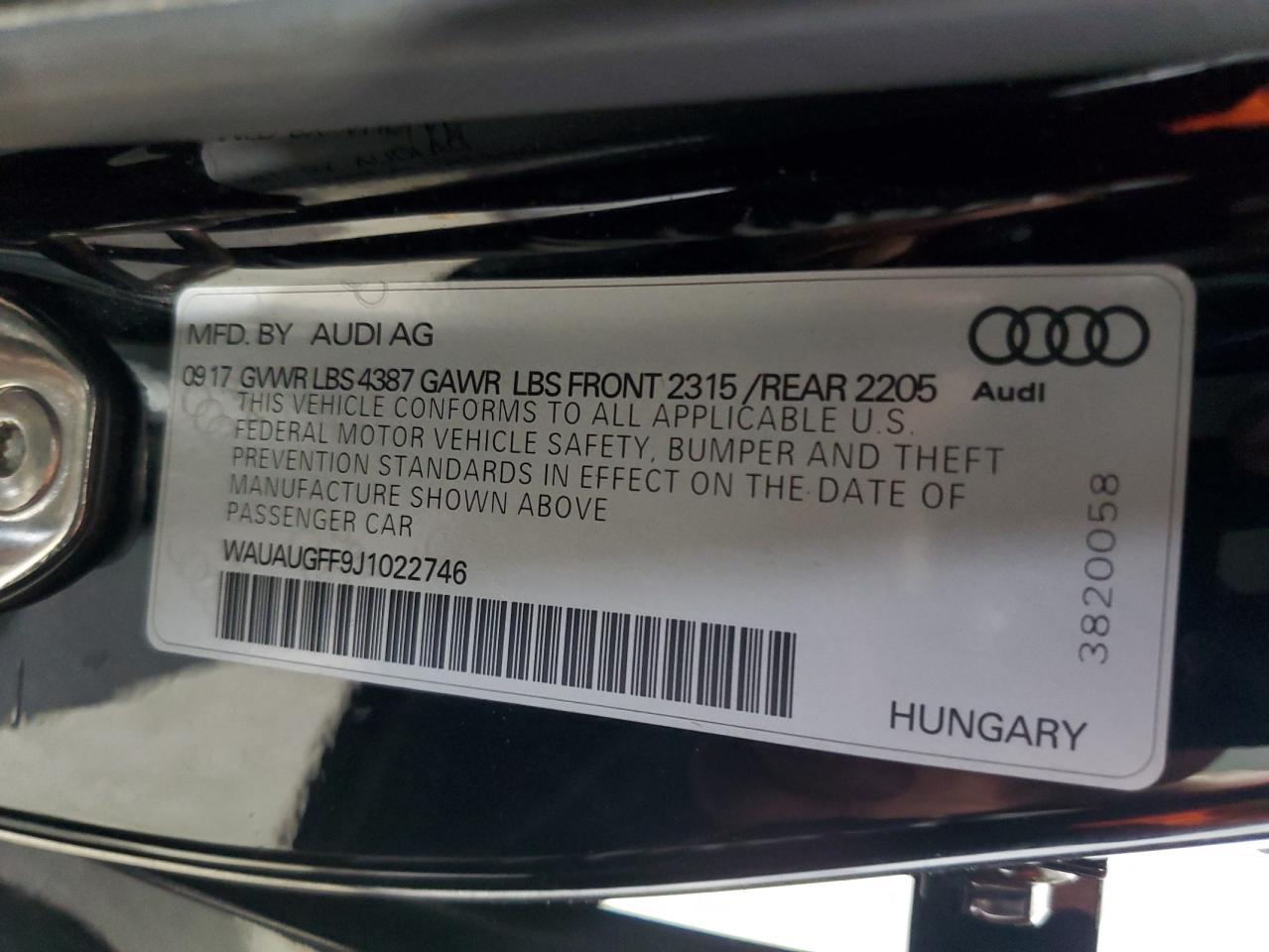 2018 Audi A3 Premium VIN: WAUAUGFF9J1022746 Lot: 68039545