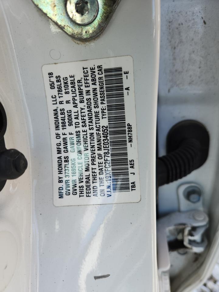 2018 Honda Civic Ex VIN: 19XFC2F78JE034052 Lot: 70567355