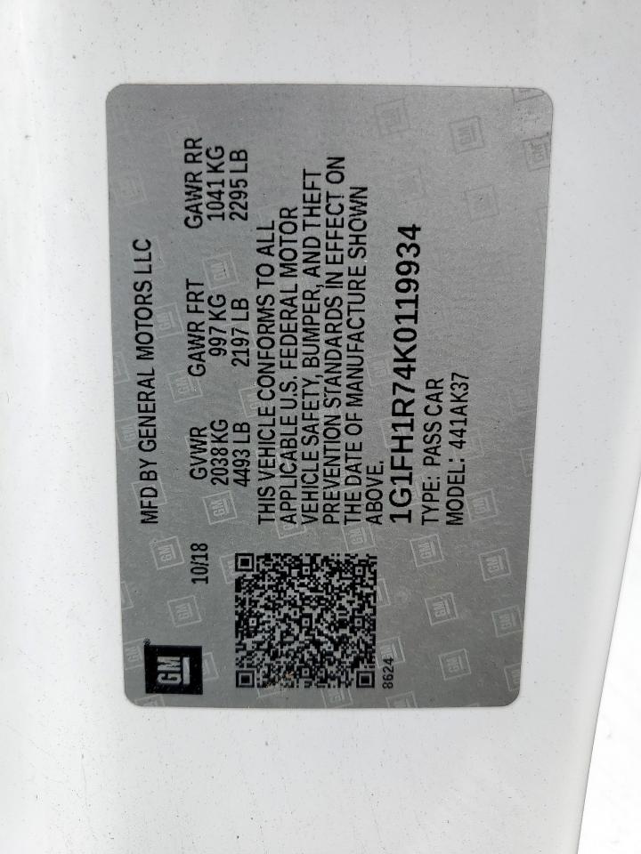 2019 Chevrolet Camaro Ss VIN: 1G1FH1R74K0119934 Lot: 70951855