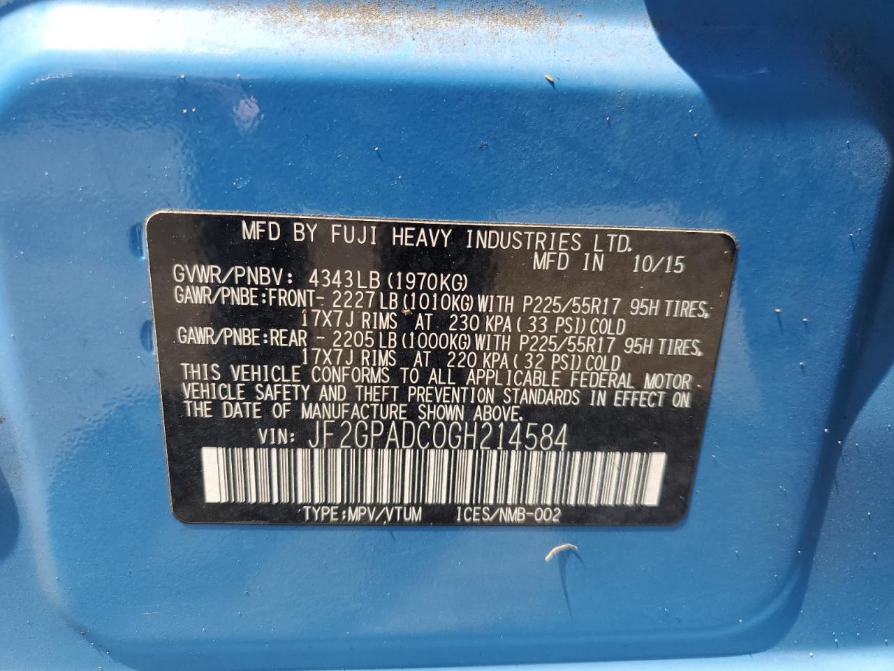 2016 Subaru Crosstrek Premium VIN: JF2GPADC0GH214584 Lot: 70690785