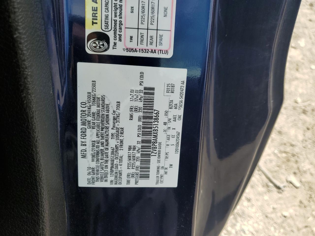 2011 Ford Mustang VIN: 1ZVBP8AMXB5138667 Lot: 68826435