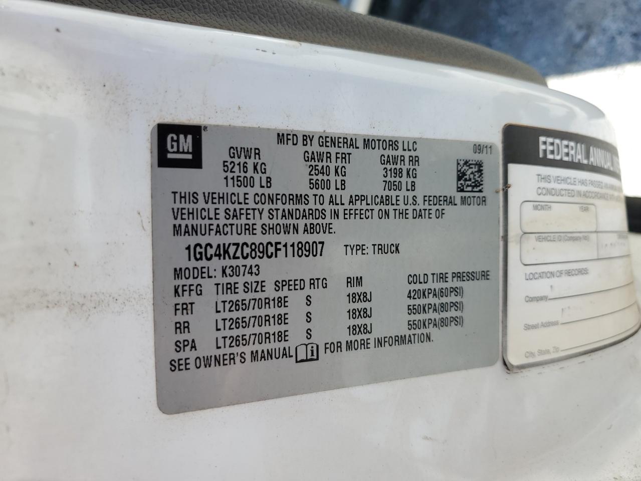 2012 Chevrolet Silverado K3500 VIN: 1GC4KZC89CF118907 Lot: 69741245