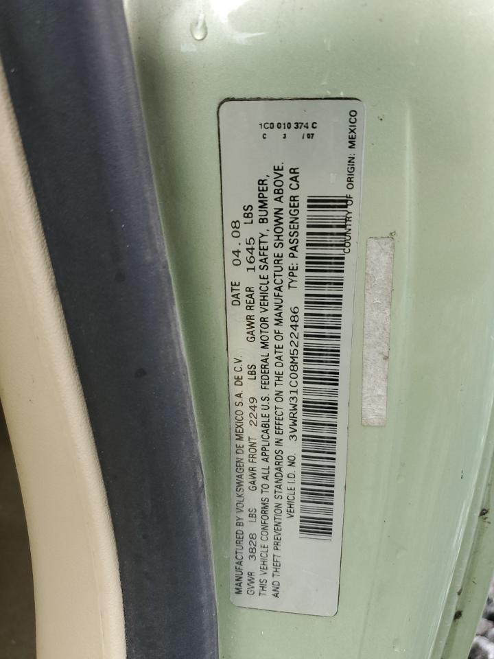 2008 Volkswagen New Beetle S VIN: 3VWRW31C08M522486 Lot: 69003385