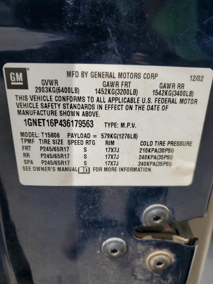 2003 Chevrolet Trailblazer Ext VIN: 1GNET16P436179563 Lot: 67510335