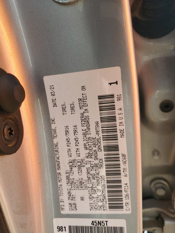 2021 Toyota Tacoma Double Cab VIN: 5TFCZ5AN7MX267305 Lot: 68923455