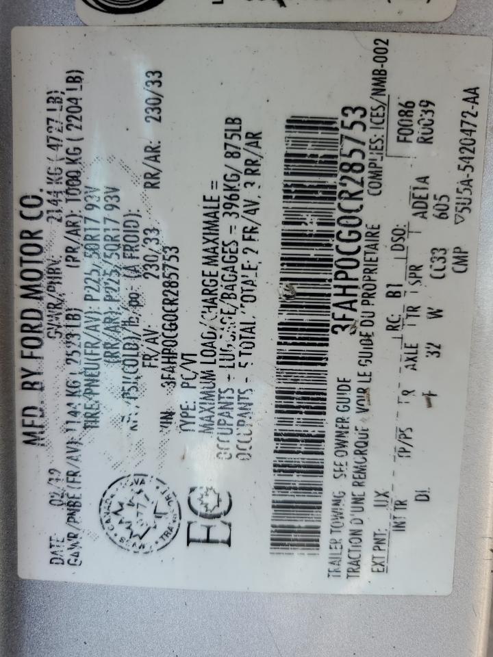 2012 Ford Fusion Sel VIN: 3FAHP0CG0CR285753 Lot: 67980605