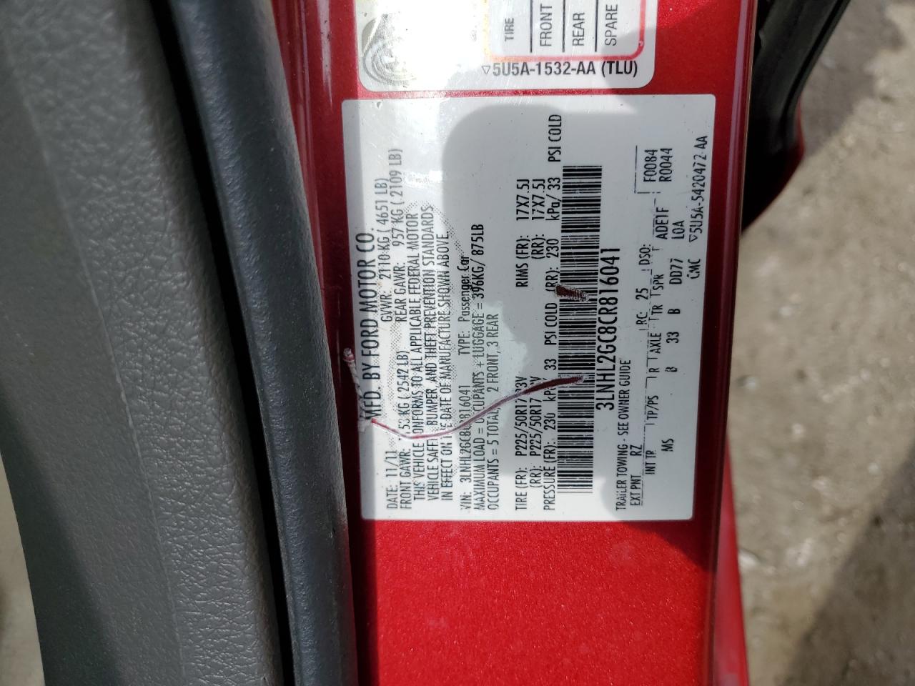 2012 Lincoln Mkz VIN: 3LNHL2GC8CR816041 Lot: 68653315