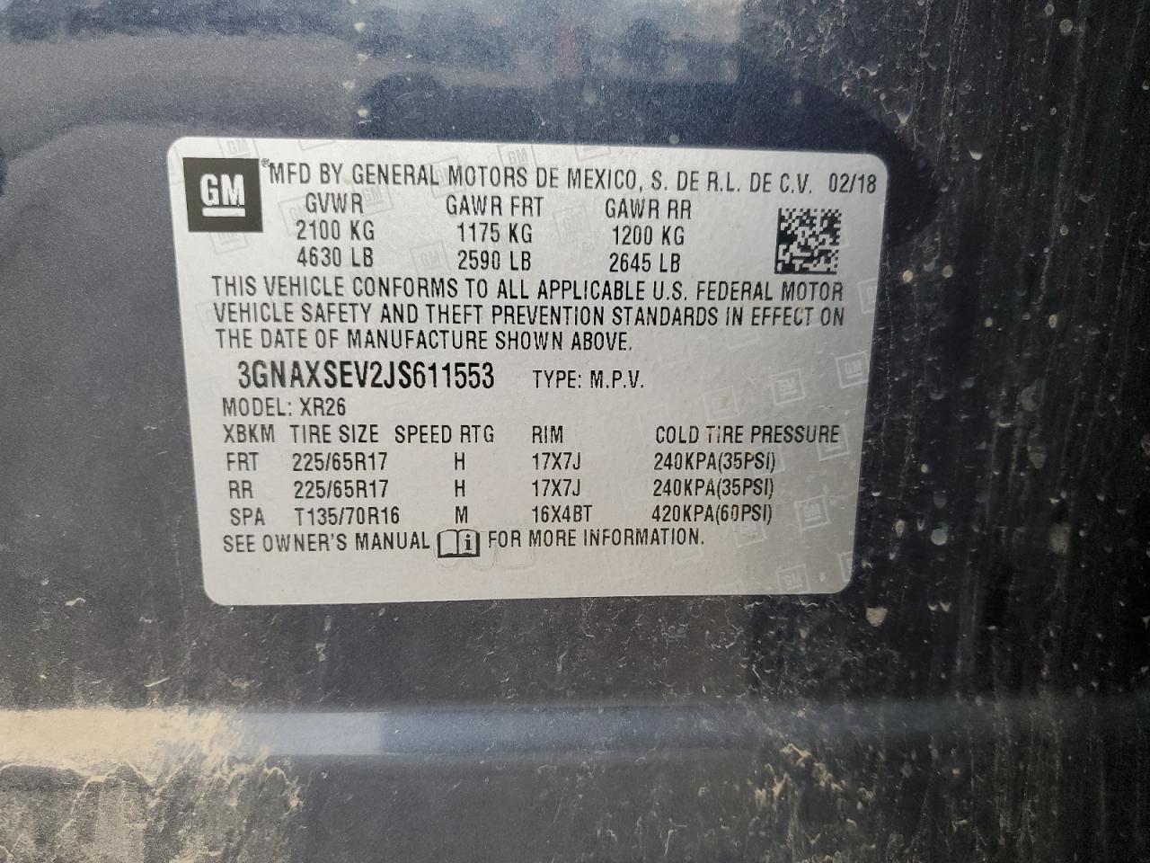 2018 Chevrolet Equinox Lt VIN: 3GNAXSEV2JS611553 Lot: 70408155