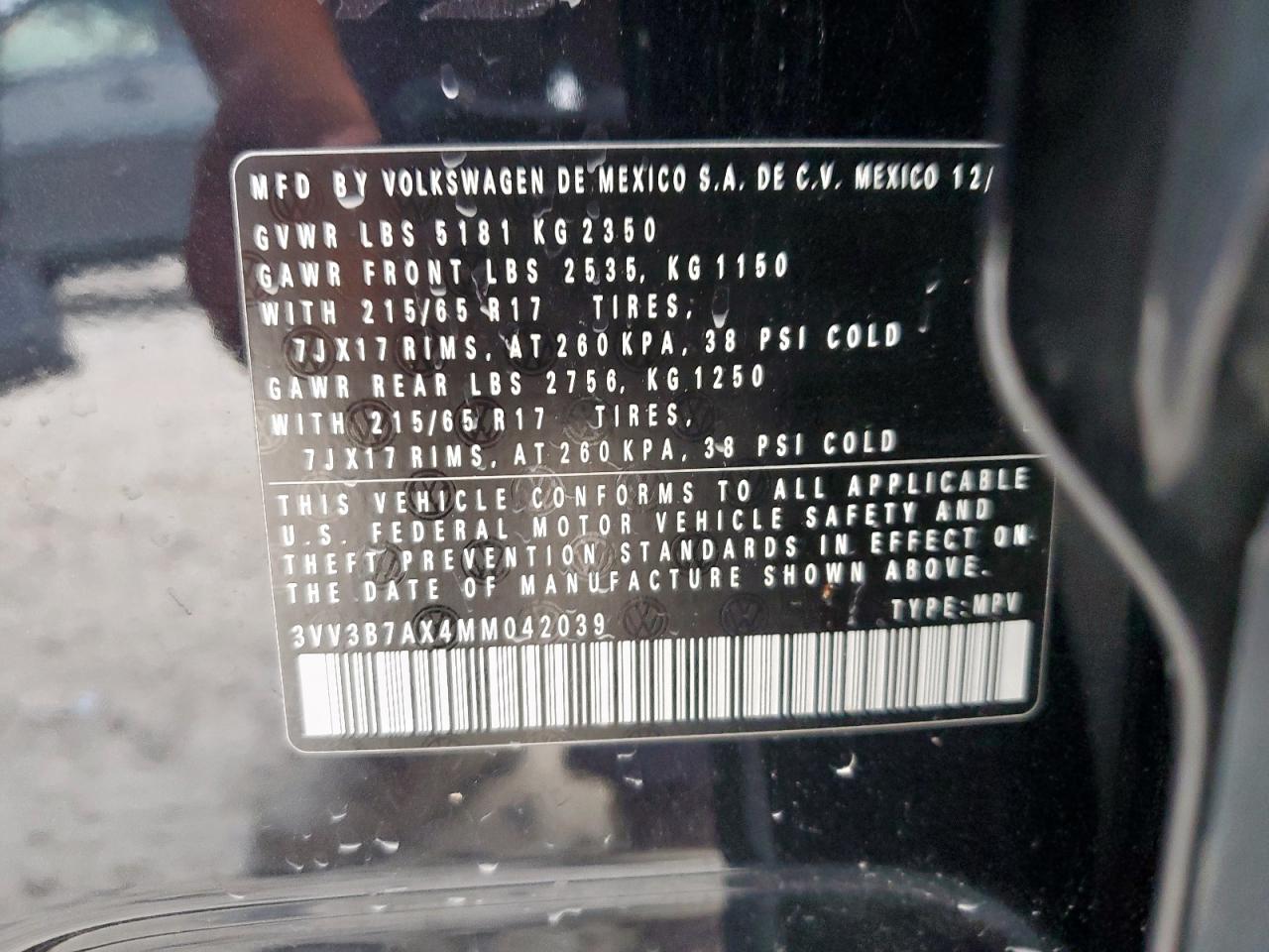 2021 Volkswagen Tiguan Se VIN: 3VV3B7AX4MM042039 Lot: 69365725