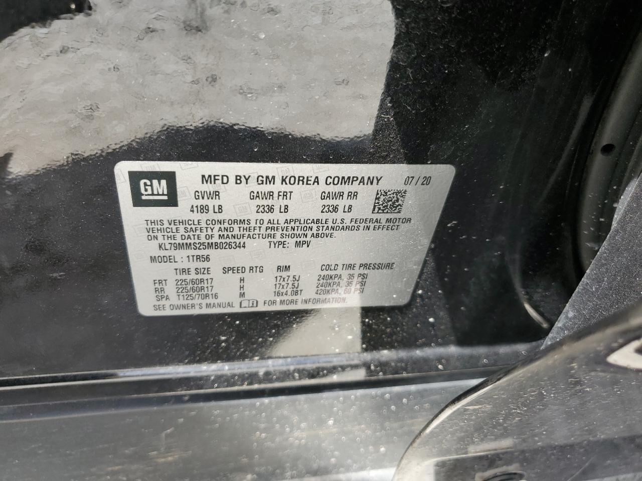 2021 Chevrolet Trailblazer Ls VIN: KL79MMS25MB026344 Lot: 68482985