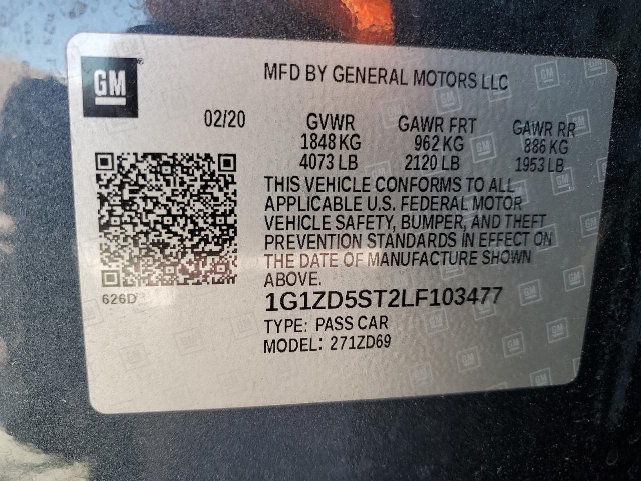 2020 Chevrolet Malibu Lt VIN: 1G1ZD5ST2LF103477 Lot: 68552445