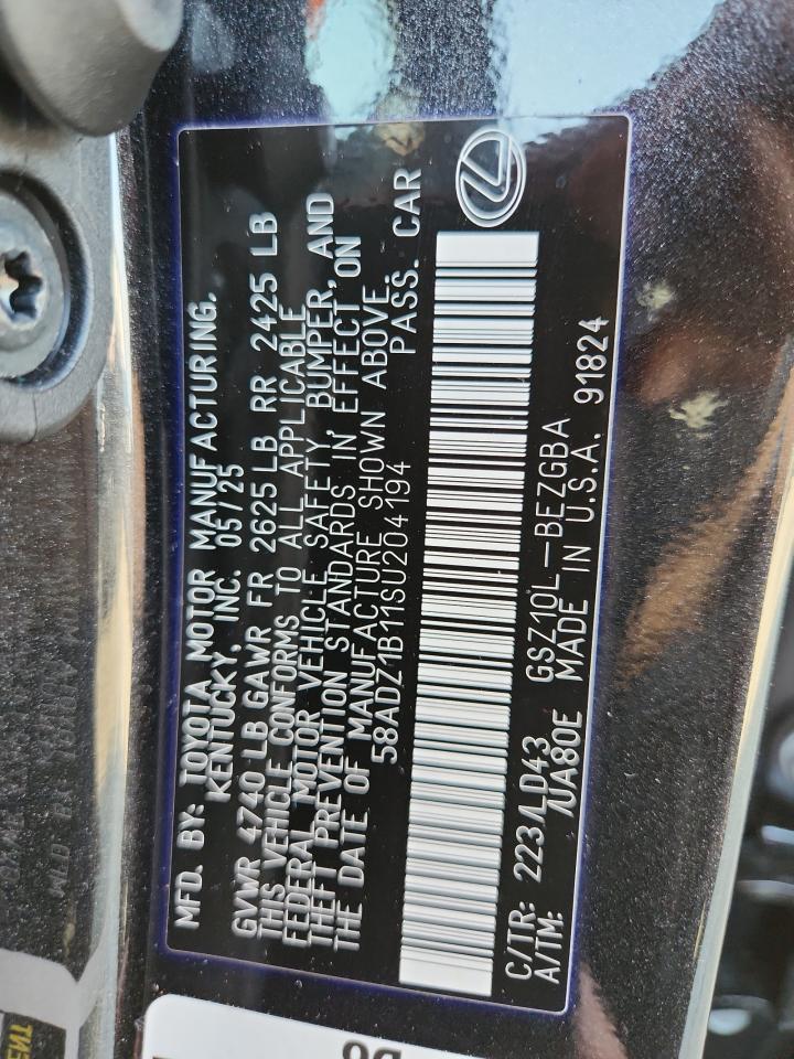 2025 Lexus Es 350 Base VIN: 58ADZ1B11SU204194 Lot: 70166705