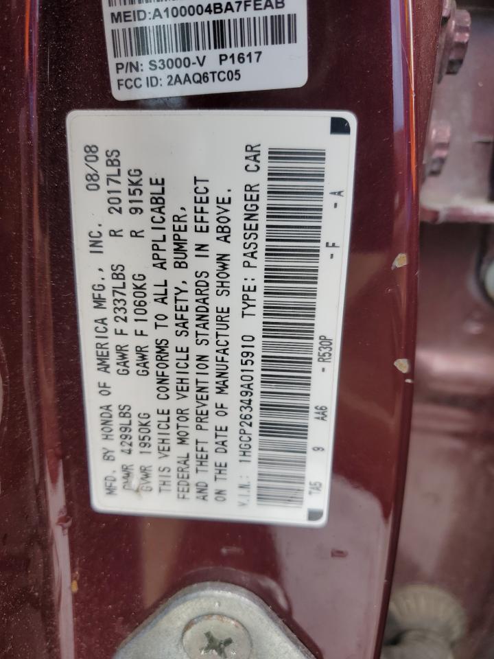 2009 Honda Accord Lx VIN: 1HGCP26349A015910 Lot: 70363665