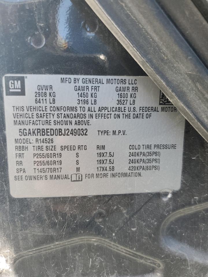 2011 Buick Enclave Cxl VIN: 5GAKRBED0BJ249032 Lot: 70415705