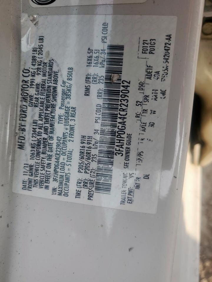 2012 Ford Fusion S VIN: 3FAHP0GA4CR239042 Lot: 69379555