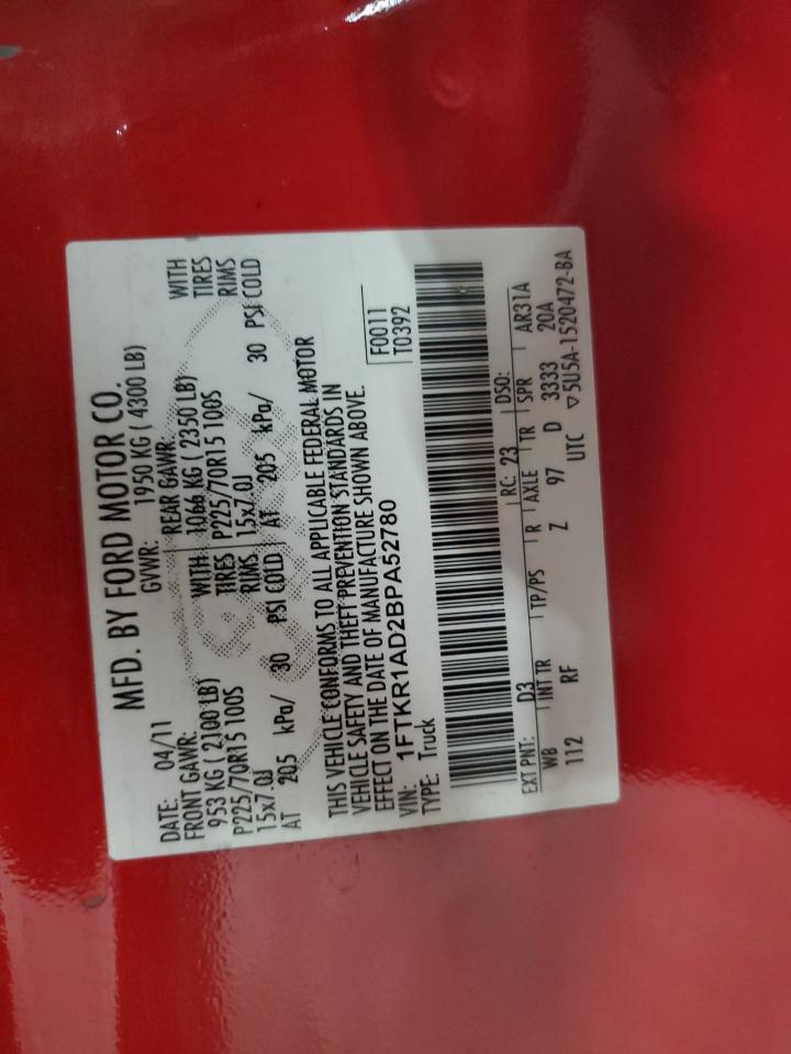 2011 Ford Ranger VIN: 1FTKR1AD2BPA52780 Lot: 70730875