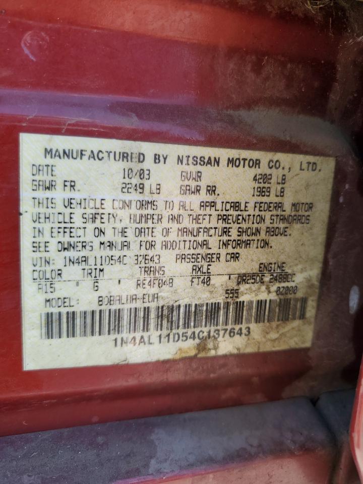 2004 Nissan Altima Base VIN: 1N4AL11D54C137643 Lot: 68811095