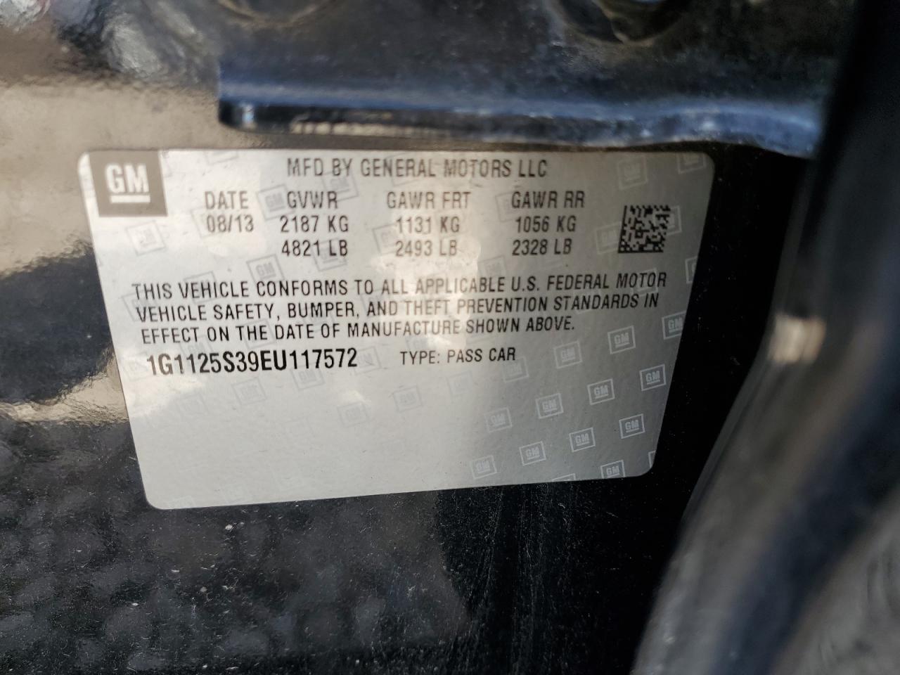 2014 Chevrolet Impala Lt VIN: 1G1125S39EU117572 Lot: 69998275