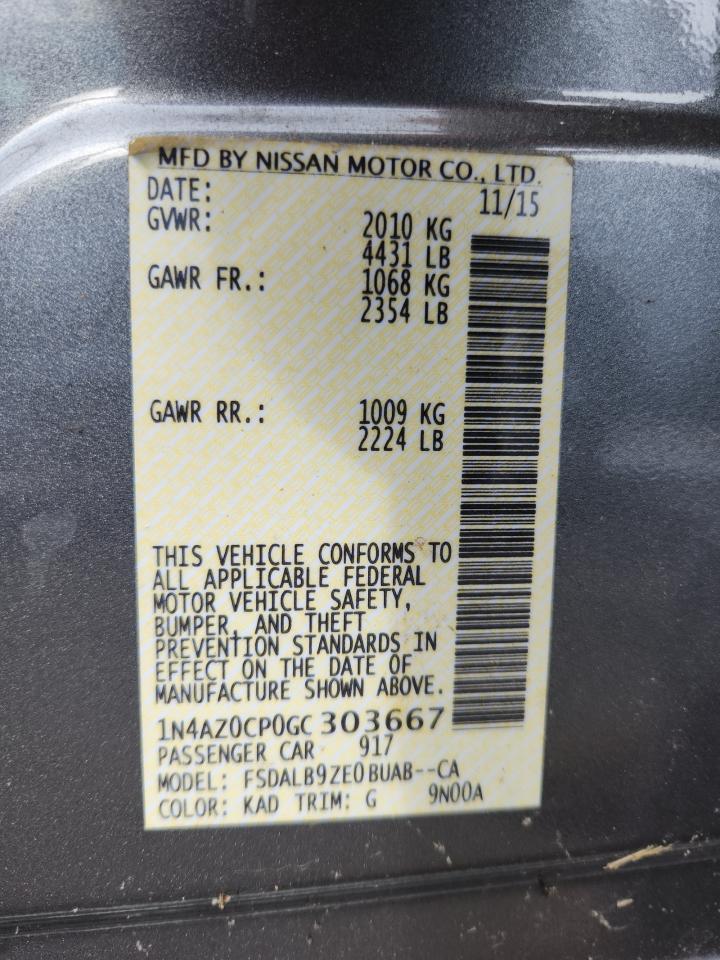 2016 Nissan Leaf S VIN: 1N4AZ0CP0GC303667 Lot: 69512915