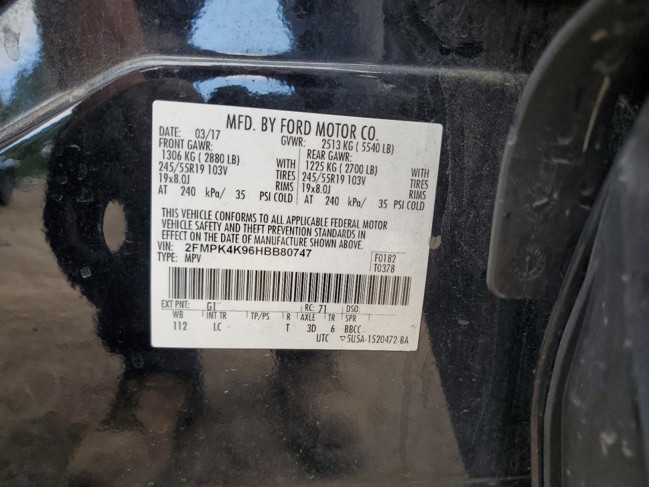 2017 Ford Edge Titanium VIN: 2FMPK4K96HBB80747 Lot: 70464585