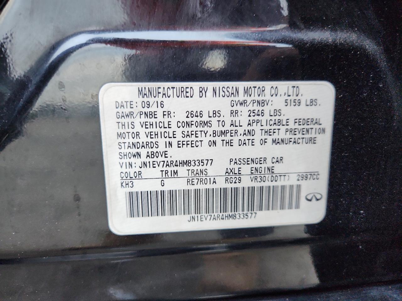 2017 Infiniti Q50 Premium VIN: JN1EV7AR4HM833577 Lot: 68373085