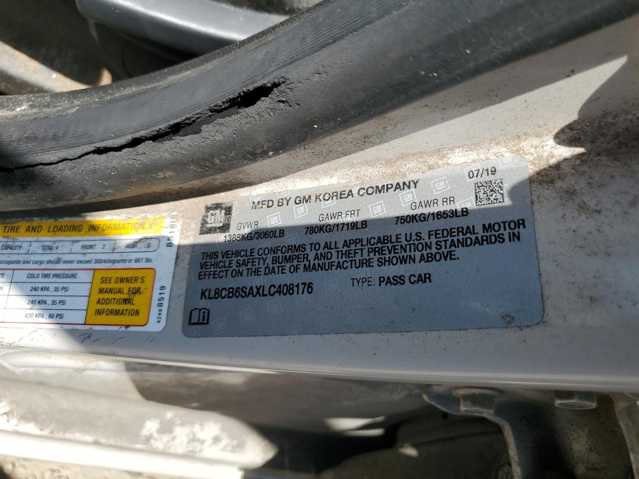 2020 Chevrolet Spark Ls VIN: KL8CB6SAXLC408176 Lot: 68527545