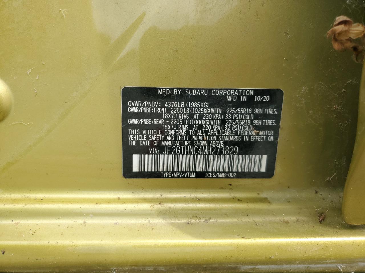 2021 Subaru Crosstrek Limited VIN: JF2GTHNC4MH273829 Lot: 70546525