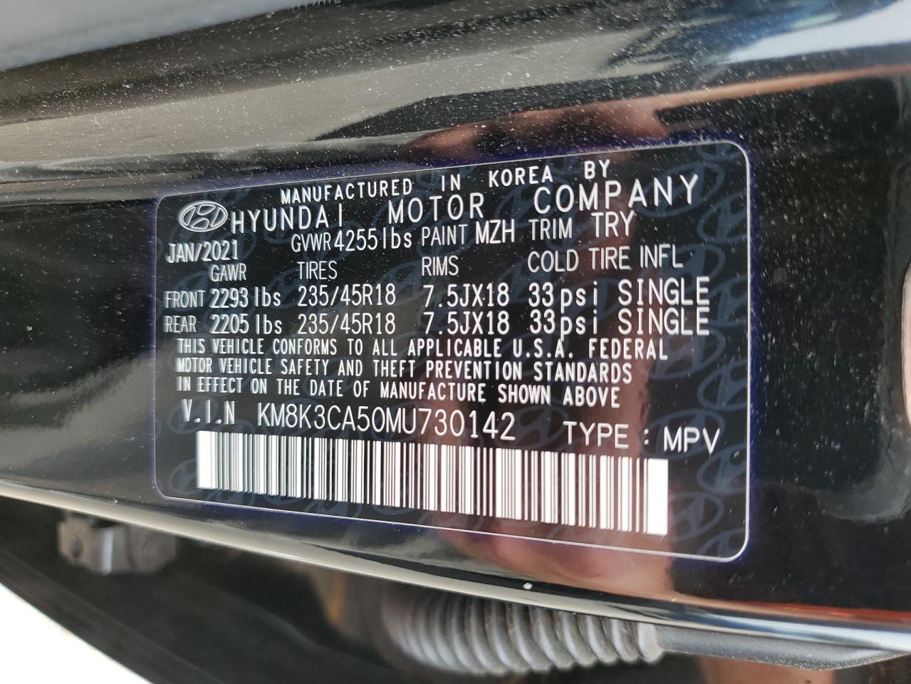 2021 Hyundai Kona Limited VIN: KM8K3CA50MU730142 Lot: 67527255