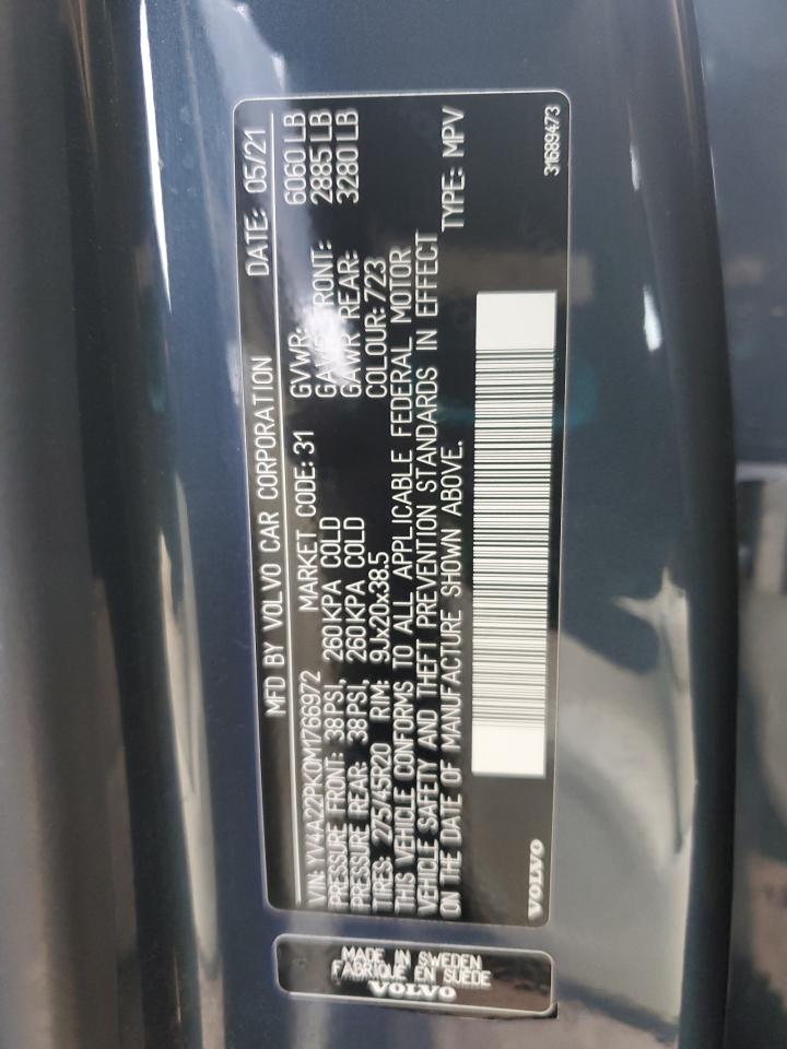 2021 Volvo Xc90 T6 Momentum VIN: YV4A22PK0M1766972 Lot: 70051265